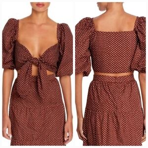 Faithful The Brand Raylee Printed Bonnie Dot Tie Front Puff Sleeve Top Size 6